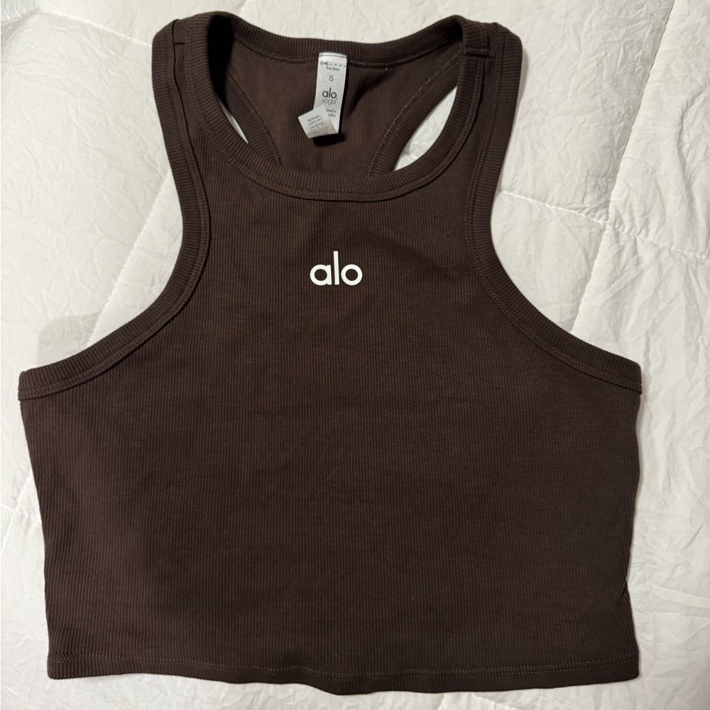 ALO Yoga Ribbed Crop Tank Top in Dark Brown